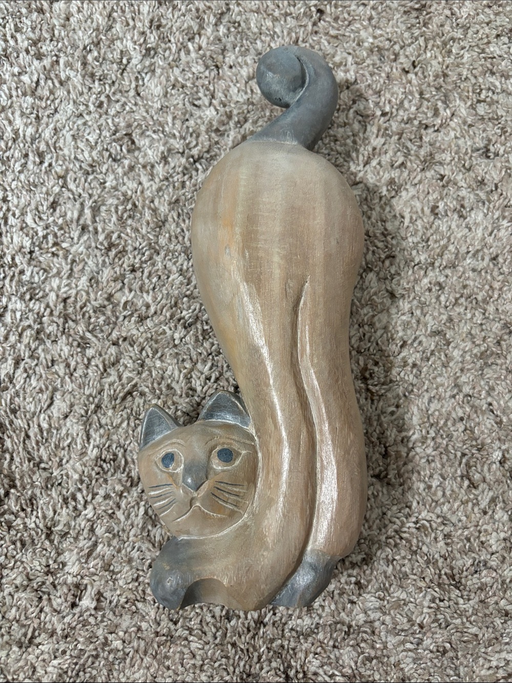 Handcarved Wooden Siamese Cat Figurine